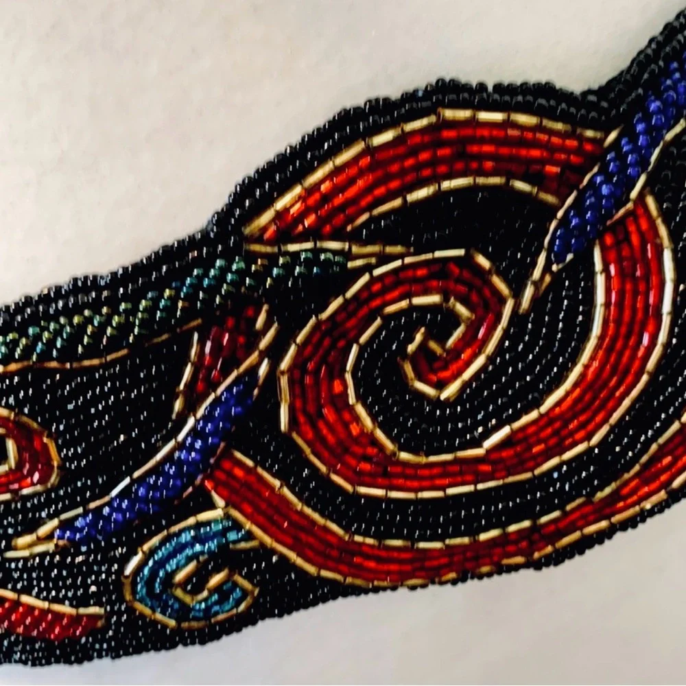 Vtg Christian Dior 80s beaded black+redbelt with rich tone beads.Size M/L